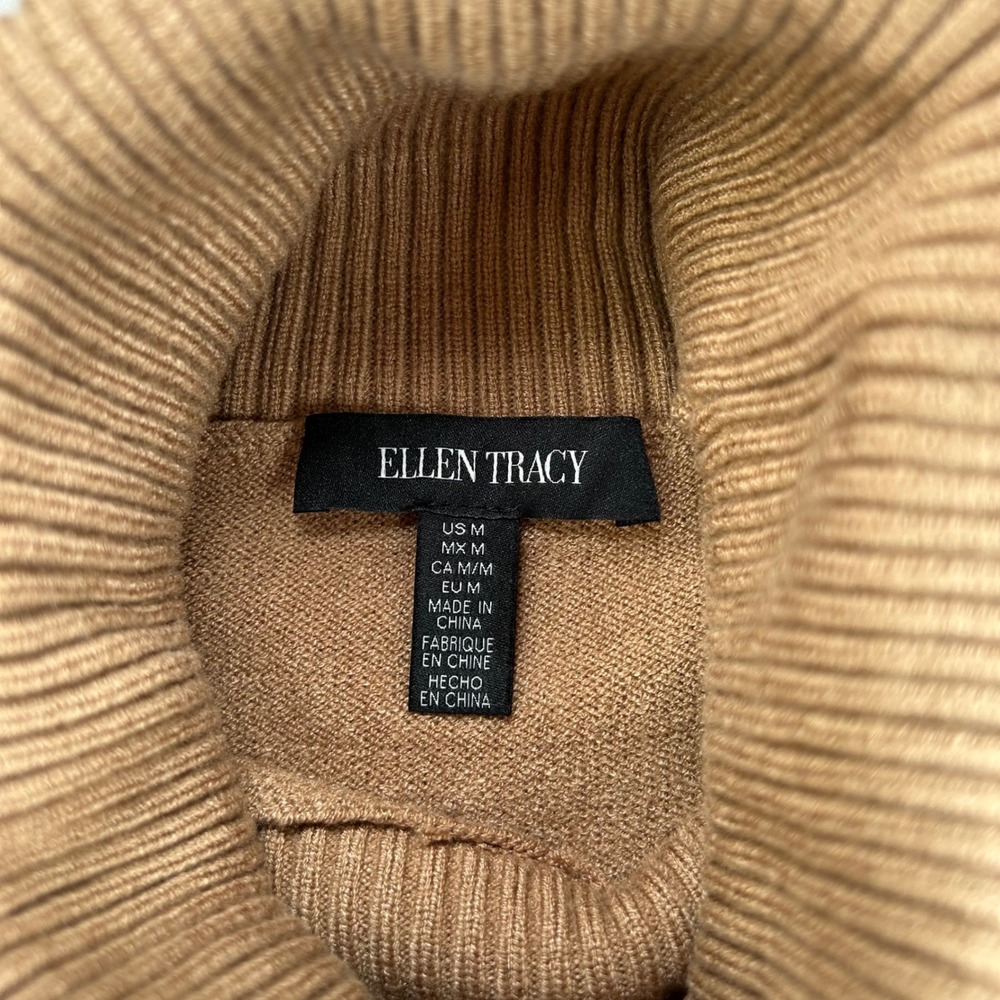 Ellen Tracy Womens Camel Brown Cable Knit Turtleneck Sweater Medium - Picture 6 of 8
